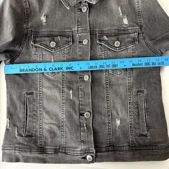 Risen Black Washed Jean Jacket Women's Size Medium Distressed - Picture 9 of 12
